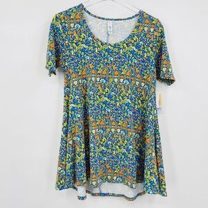 NWT Lularoe Size XS Short Sleeve Blue & Orange Patterned Perfect T Shirt Top